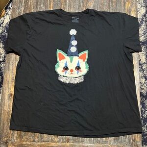Festive Cat Graphic Tee in Black